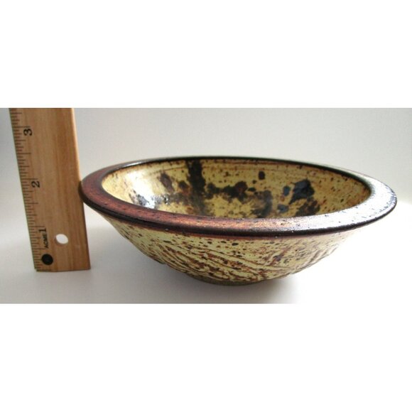 Vintage Signed MP Handmade Studio Art Pottery Bowl - Brown & Yellow Dish MCM - Picture 6 of 7